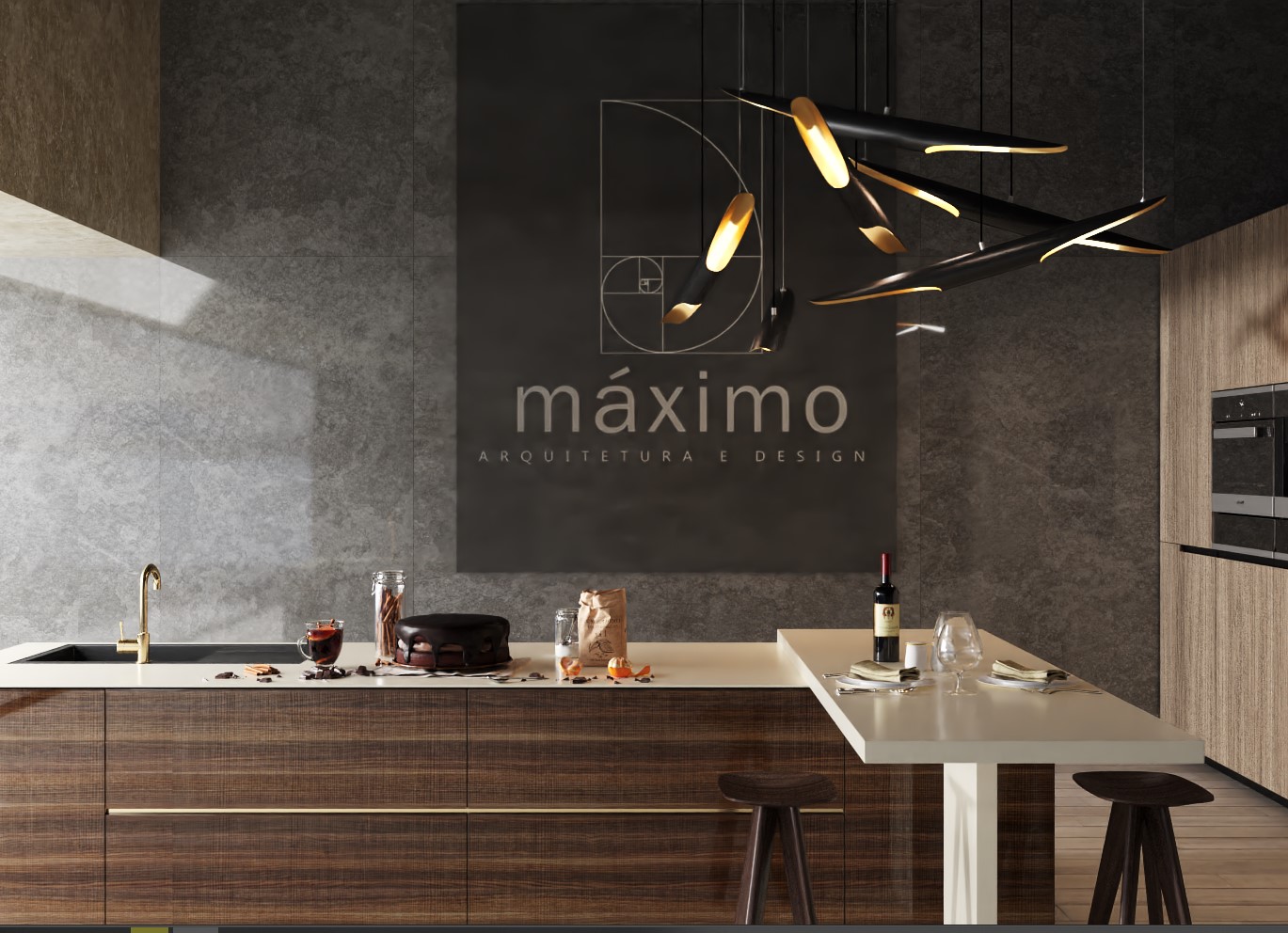 Cozinha com um quadro da DMAXIMO